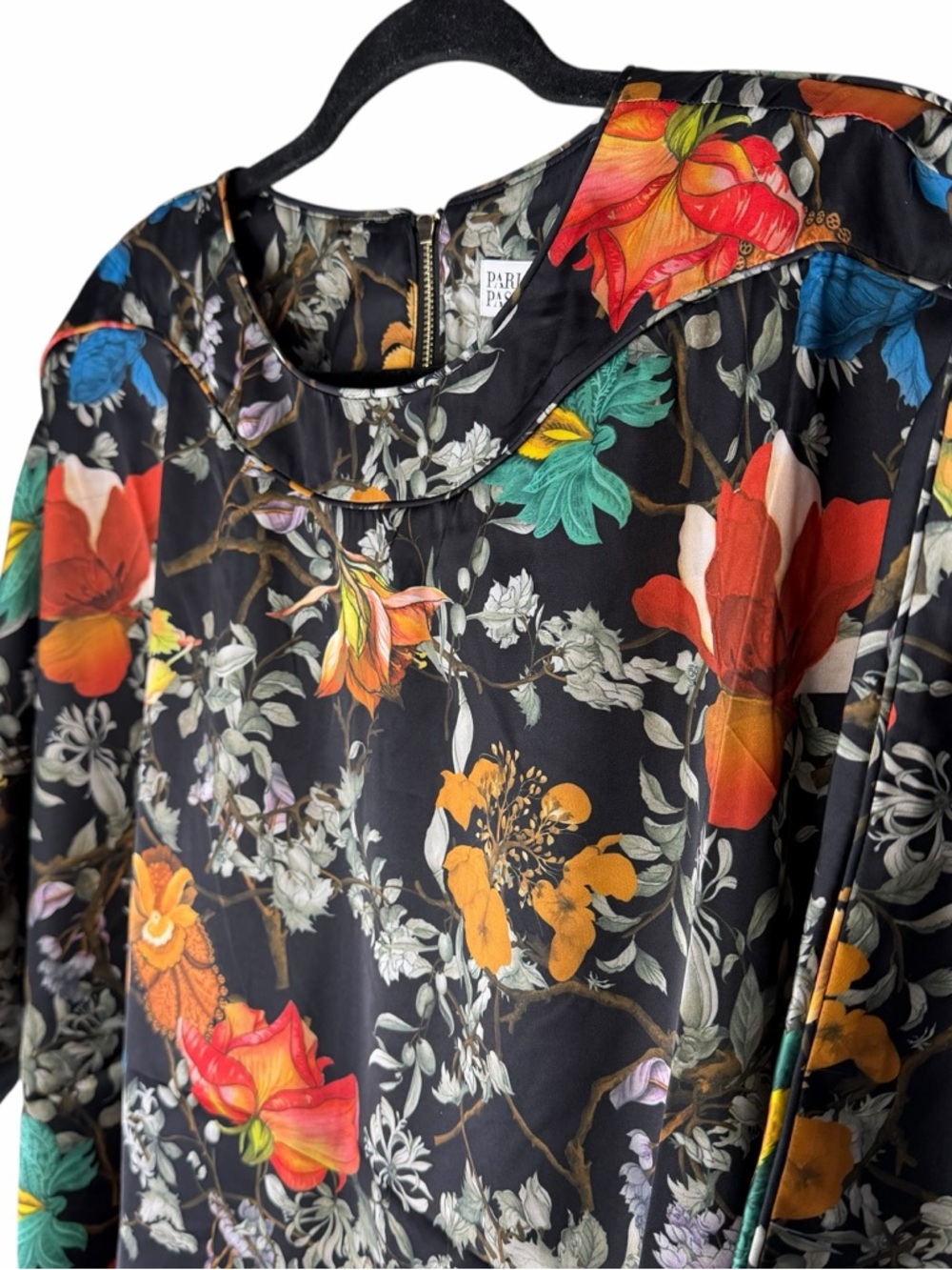 Pari Passu Marni Floral Blouse Silky Short Sleeve Back Zip Top Size 22 NWOT - Picture 7 of 13